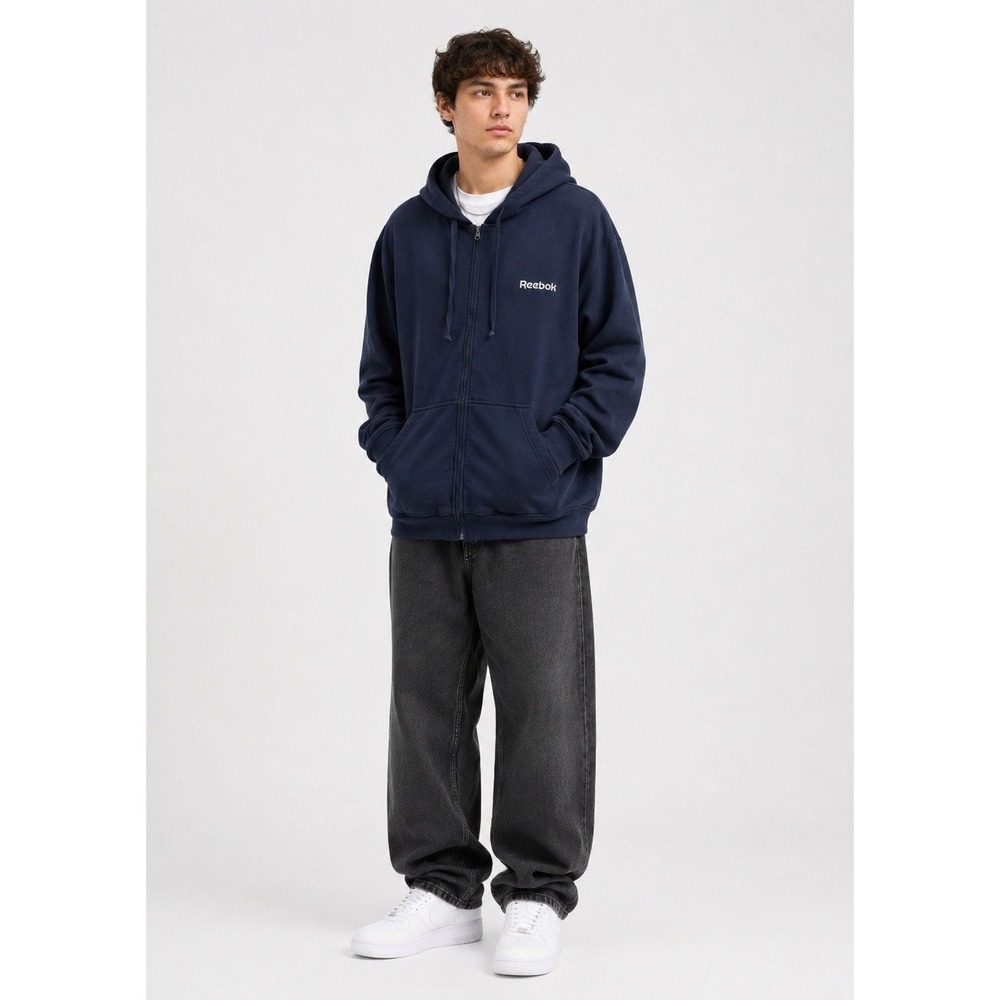 Reebok Sweatshirt Hoodie Mens XL Navy Blue Fleece Lined Thick Pockets Hood